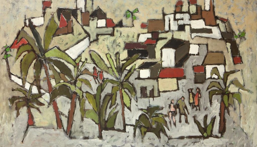 Paysage avec palmiers et six personnages, 1960 - 150 x 100