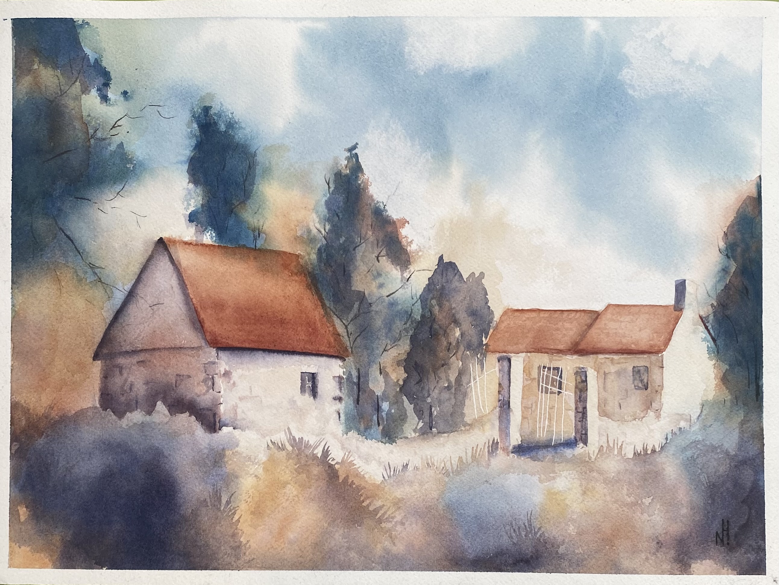 nadine Hamoniaux-petit hameau-aquarelle